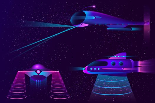 Vector collection of spaceships, UFO and aircraft