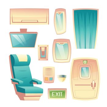 Airliner saloon interior design element vector set