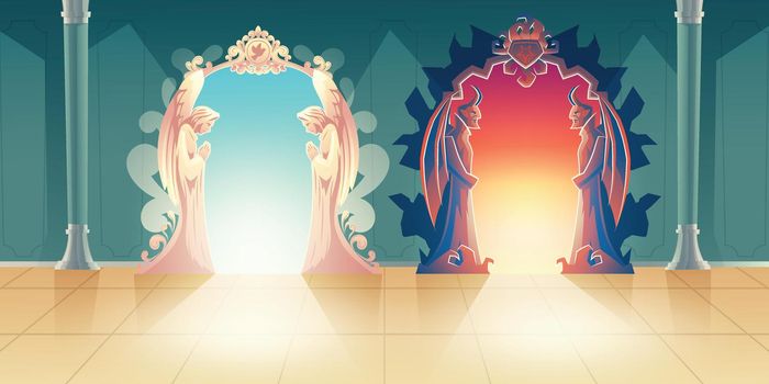 Heaven and hell entrances cartoon vector concept