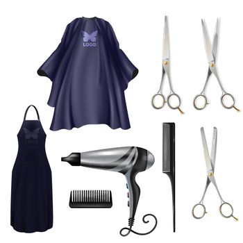 Hairdressers instruments realistic vector set