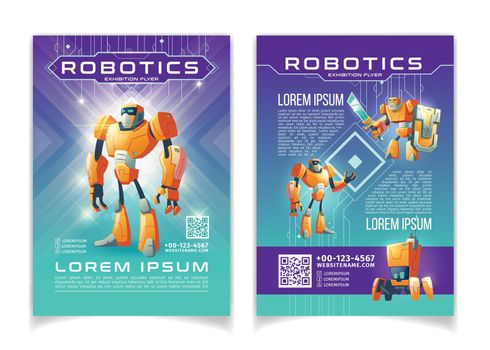 Robotics exhibition advertising flyer vector pages