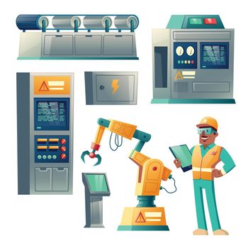 Industrial equipment and factory worker vector