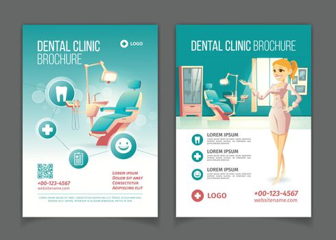 Dental clinic advertising brochure cartoon vector