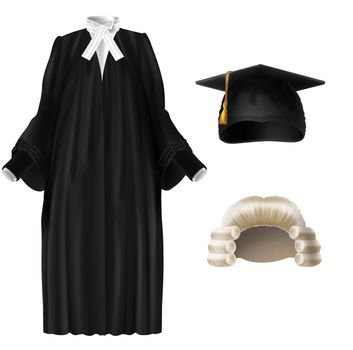Judge and academic dressing realistic vector set
