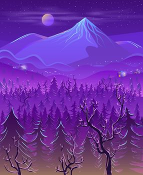 Wild northern land night landscape cartoon vector