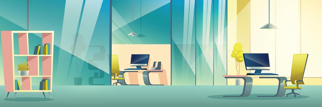 Modern company office cartoon vector interior