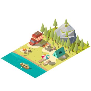 Camping pitch in national park isometric vector