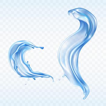 Vector blue water splashes. Aqua wave, drops