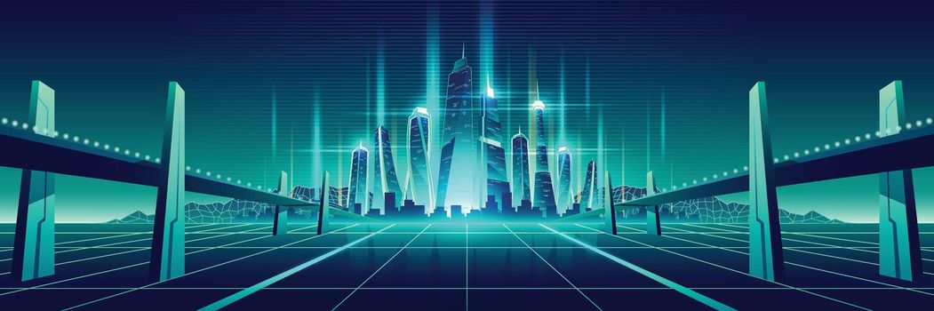 Future digital world virtual metropolis vector