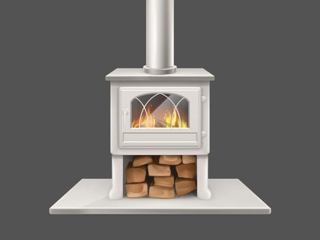 House fireplace with burning firewood vector