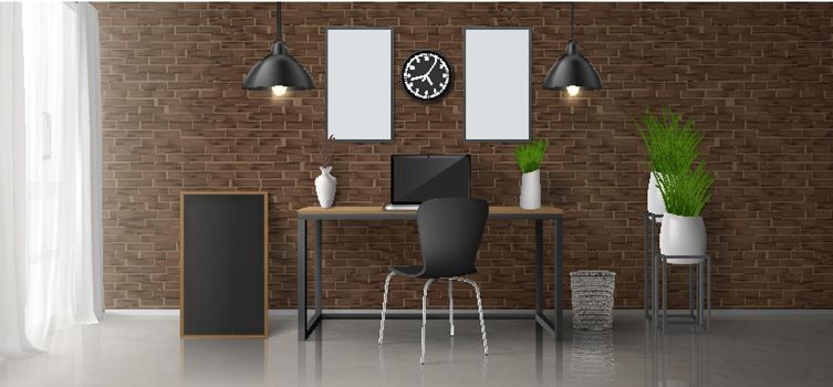 Modern home office workplace vector interior