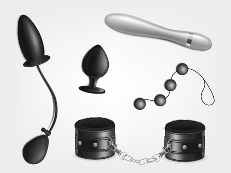 Accessories for sex games realistic vector set
