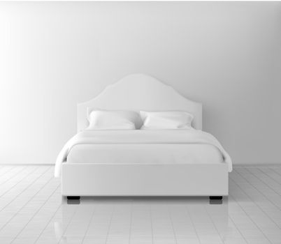 Double bed with white bedding realistic vector
