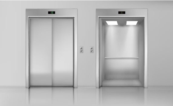 Lift doors, close and open empty elevator cabin