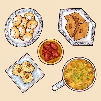 Various oriental sweets cartoon vector collection