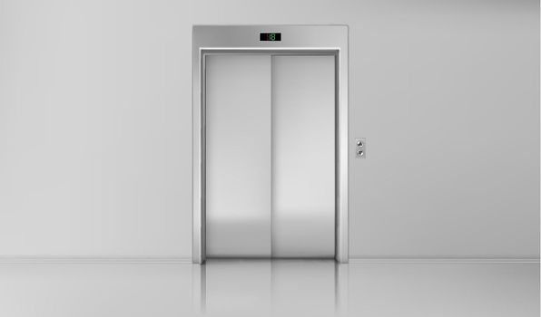 Elevator doors, close chrome lift cabin entrance