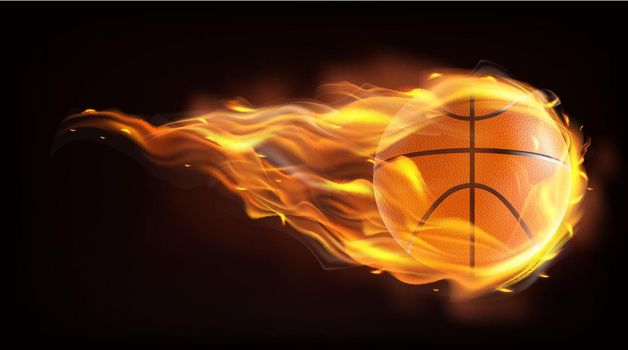 Basketball ball flying in flames realistic vector