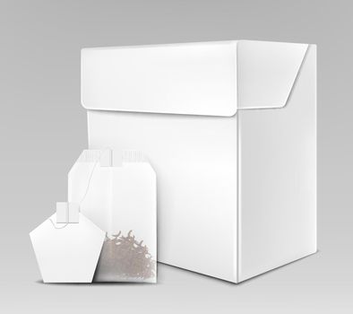 Black tea packaging 3d realistic vector mock-up