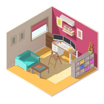 Small home office isometric vector interior