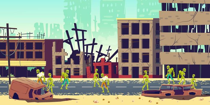 Zombie apocalypse in city cartoon vector concept
