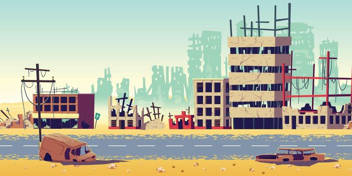 City in war zone cartoon vector background