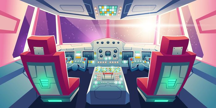 Jet cockpit, empty airplane cabin interior design