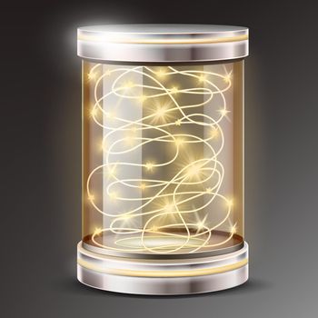 Realistic glass cylinder with light garland gift