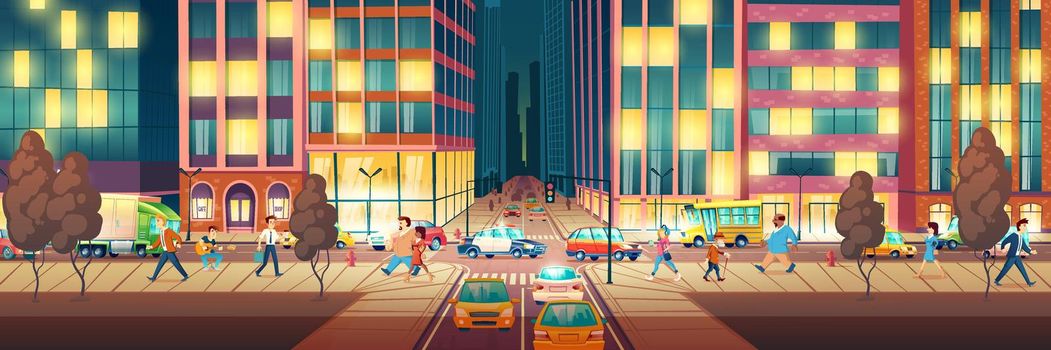 Modern city street at evening cartoon vector