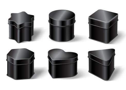 Black tin boxes for tea, coffee or candies