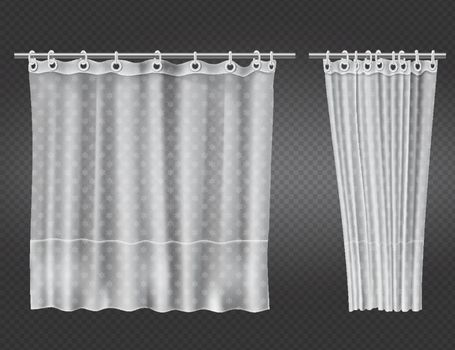 Open and closed white transparent shower curtains