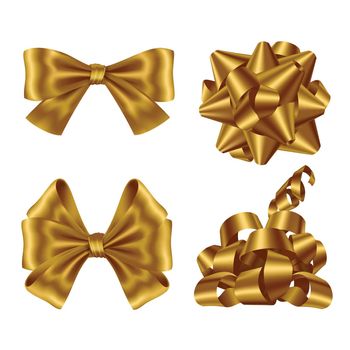 Gold ribbons and bows top view and side view set.