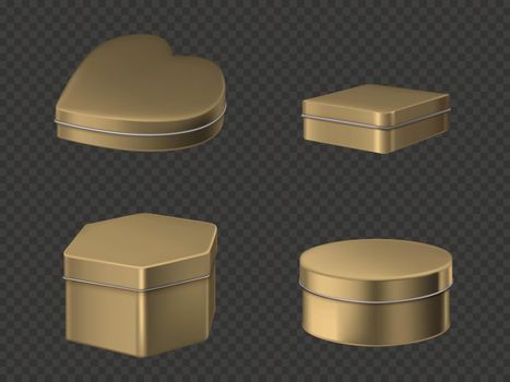 Golden tin boxes for tea, coffee or sweets