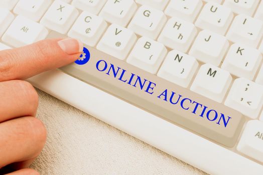 Text caption presenting Online Auction. Business approach digitized sale event which item is sold to the highest bidder Abstract Typing Presentation Message, Retyping New Email Password