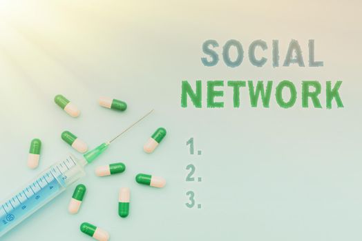Sign displaying Social Network. Business overview a framework of individual linked by interan individualal relationship Prescribed Medicine Vitamines And Minerals Pills And Medical Supplies