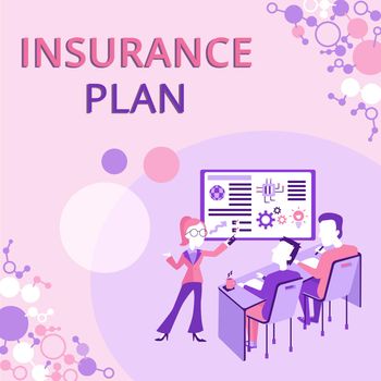 Text caption presenting Insurance Plan. Business showcase includes the risk management that a worker is covered Presenting Project Report Concept, Reporting Business Status