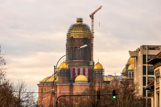 People's Salvation Cathedral (Catedrala Mantuirii Neamului) construction site. Christian orthodox cathedral detail view. Bucharest, Romania, 2021