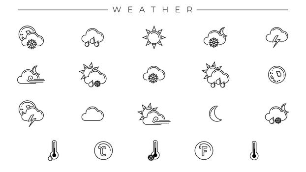 Weather concept line style vector icons set