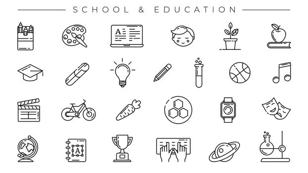 School and Education concept line style vector icons set.
