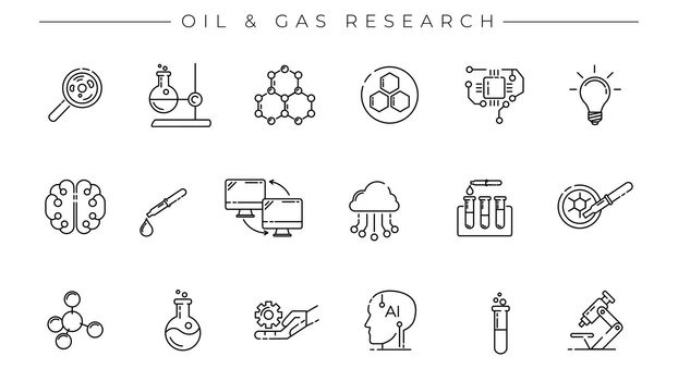Oil and Gas Research concept line style vector icons set
