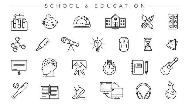 School and Education concept line style vector icons set.