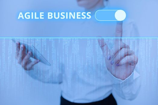 Text sign showing Agile Business. Concept meaning capability of adjusting quickly to the market s is trend Inspirational business technology concept with copy space