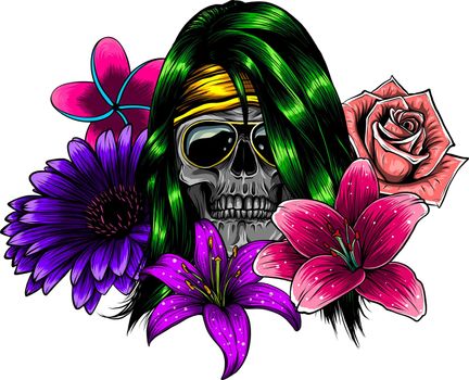 vector illustration of woman Skull with flower Lily