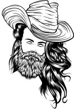 Bearded cowboy in a hat. Cool American man