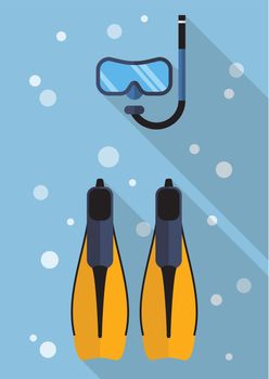 Diving mask with snorkel and swimming flippers flat icon