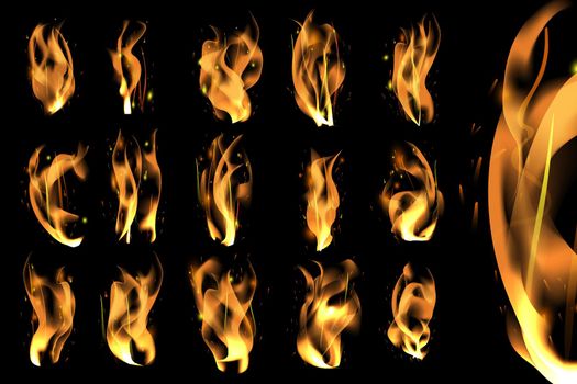 Burning flames set