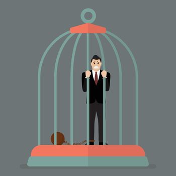 Businessman with weight in bird cage