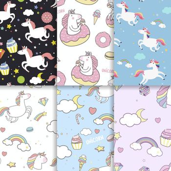 Colorful unicorn seamless pattern background vectors