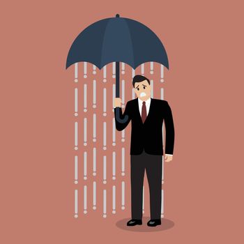 Businessman being wet from raining instead he holding umbrella