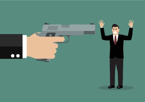 Hand with a handgun robs a businessman