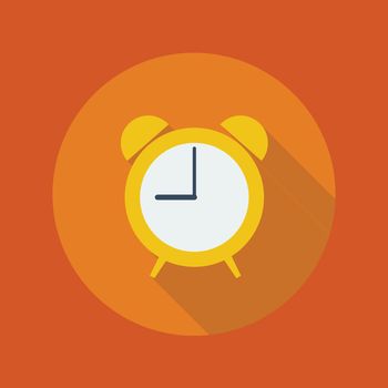 Education Flat Icon With Long Shadow. Alarm Clock